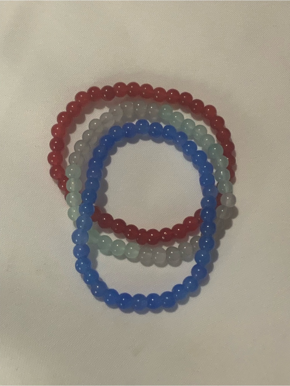 Hand Made Beaded Stretch Bracelet Set - Red, White, Blue